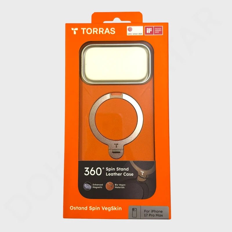 iPhone 17 Pro Max TORRAS Ostand Spin Vegan Leather Case with MagSafe & 360° Stand - Tarocco Orange - Dohans Essentials - qatar