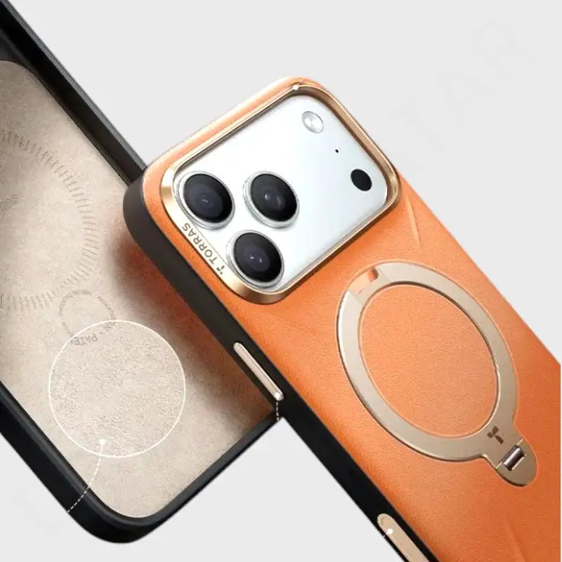 iPhone 17 Pro Max TORRAS Ostand Spin Vegan Leather Case with MagSafe & 360° Stand - Tarocco Orange - Dohans Essentials - qatar
