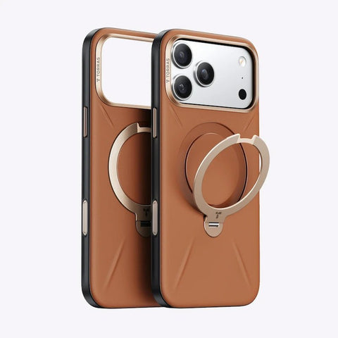 iPhone 17 Pro TORRAS Ostand Spin Vegan Leather Case with MagSafe & 360° Kickstand - Amber Brown - Dohans Essentials - qatar