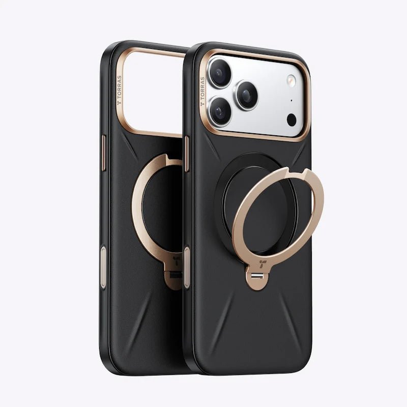 iPhone 17 Pro TORRAS Spin Vegan Leather Case with MagSafe & 360° Kickstand - Black - Dohans Essentials - qatar