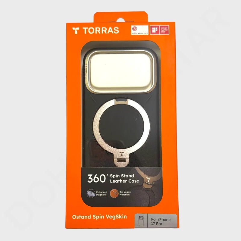 iPhone 17 Pro TORRAS Spin Vegan Leather Case with MagSafe & 360° Kickstand - Black - Dohans Essentials - qatar