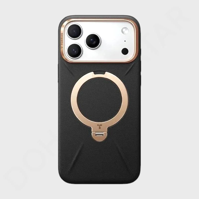 iPhone 17 Pro TORRAS Spin Vegan Leather Case with MagSafe & 360° Kickstand - Black - Dohans Essentials - qatar