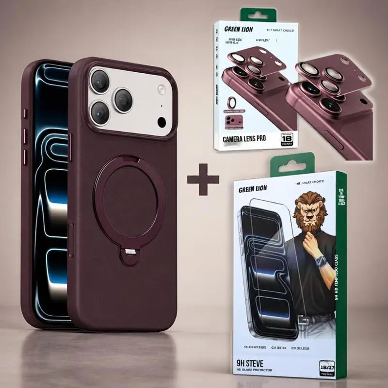iPhone 18 Pro Max (Green Lion Minster Leather MagSafe Cover & Case + Camera Lens Pro + 9H Steve Protector) - Dohans Qatar - qatar
