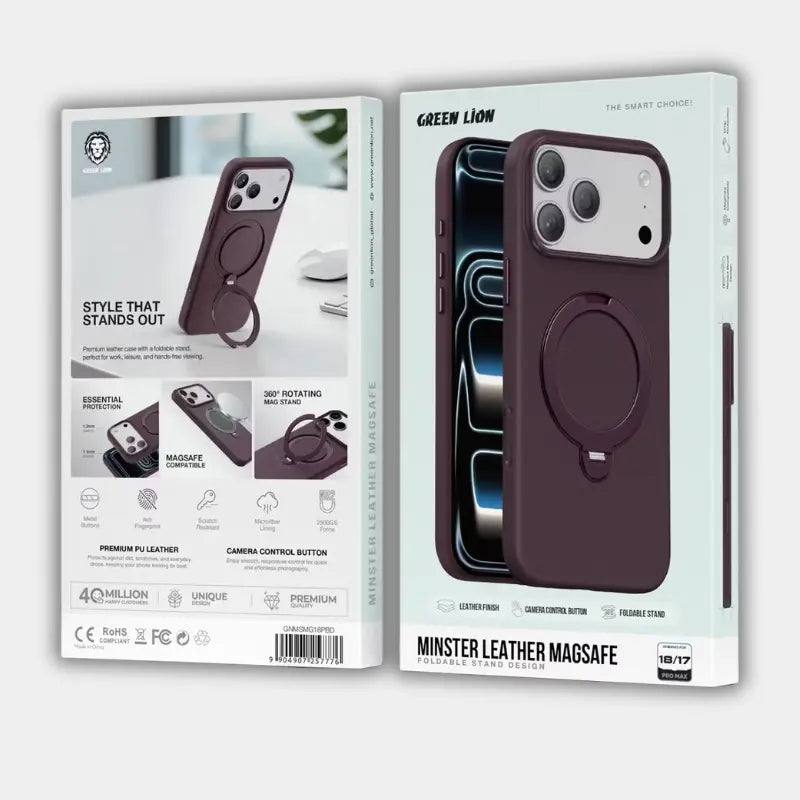 iPhone 18 Pro Max (Green Lion Minster Leather MagSafe Cover & Case + Camera Lens Pro  + 9H Steve Protector)