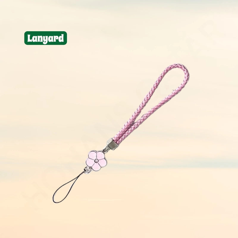 Phone Lanyard Camellia Clover Nylon Braided Leather Strap