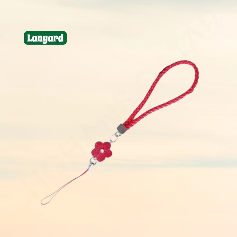 Phone Lanyard Camellia Clover Nylon Braided Leather Strap