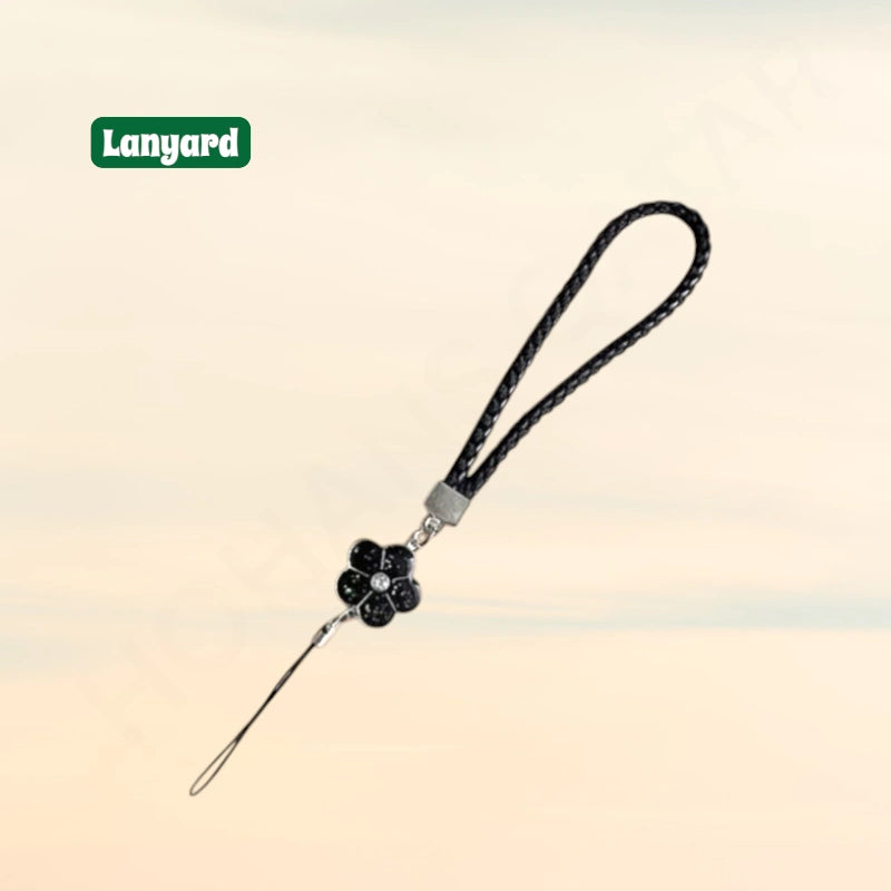 Phone Lanyard Camellia Clover Nylon Braided Leather Strap