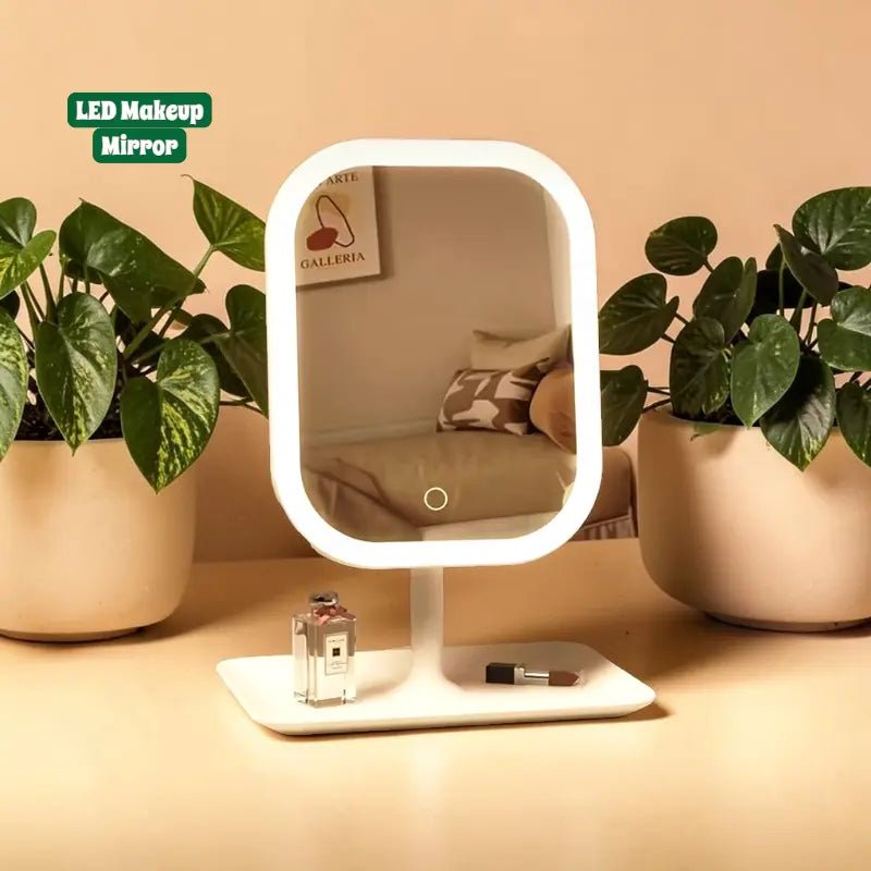 LED Makeup Mirror Rechargeable Desktop Vanity Mirror with Lights - Dohans Essentials - White - qatar