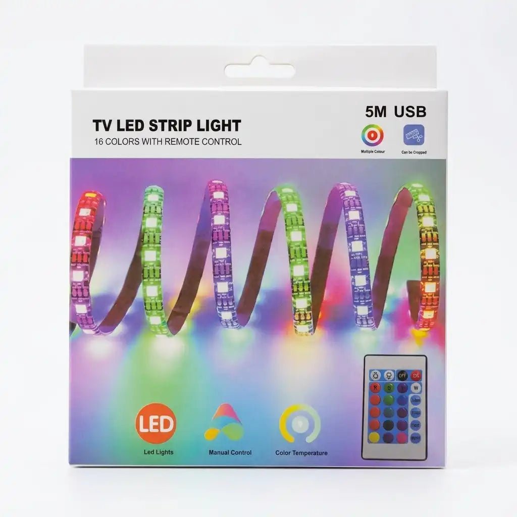 LED TV Strip Light 5M 16 Colors with Remote Control USB Powered - Dohans Essentials - qatar