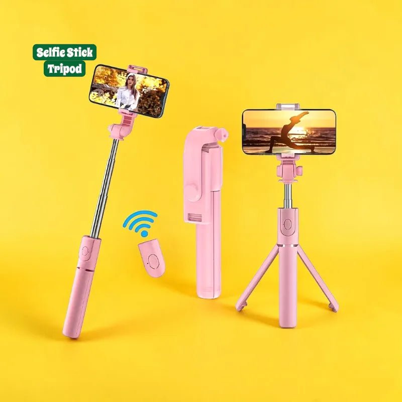 Multi - Function Tripod Wireless Remote Control Selfie Stick - Dohans Essentials - Pink - qatar