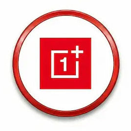 OnePlus logo in a red circle on a white background