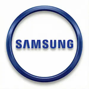 Samsung logo in blue text inside a blue circular border on a white background