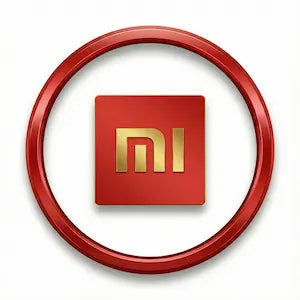Red circular frame with Xiaomi logo on a white background