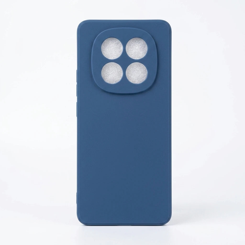 A dark navy blue phone case with a raised circular camera cutout, shown on a clean white background.