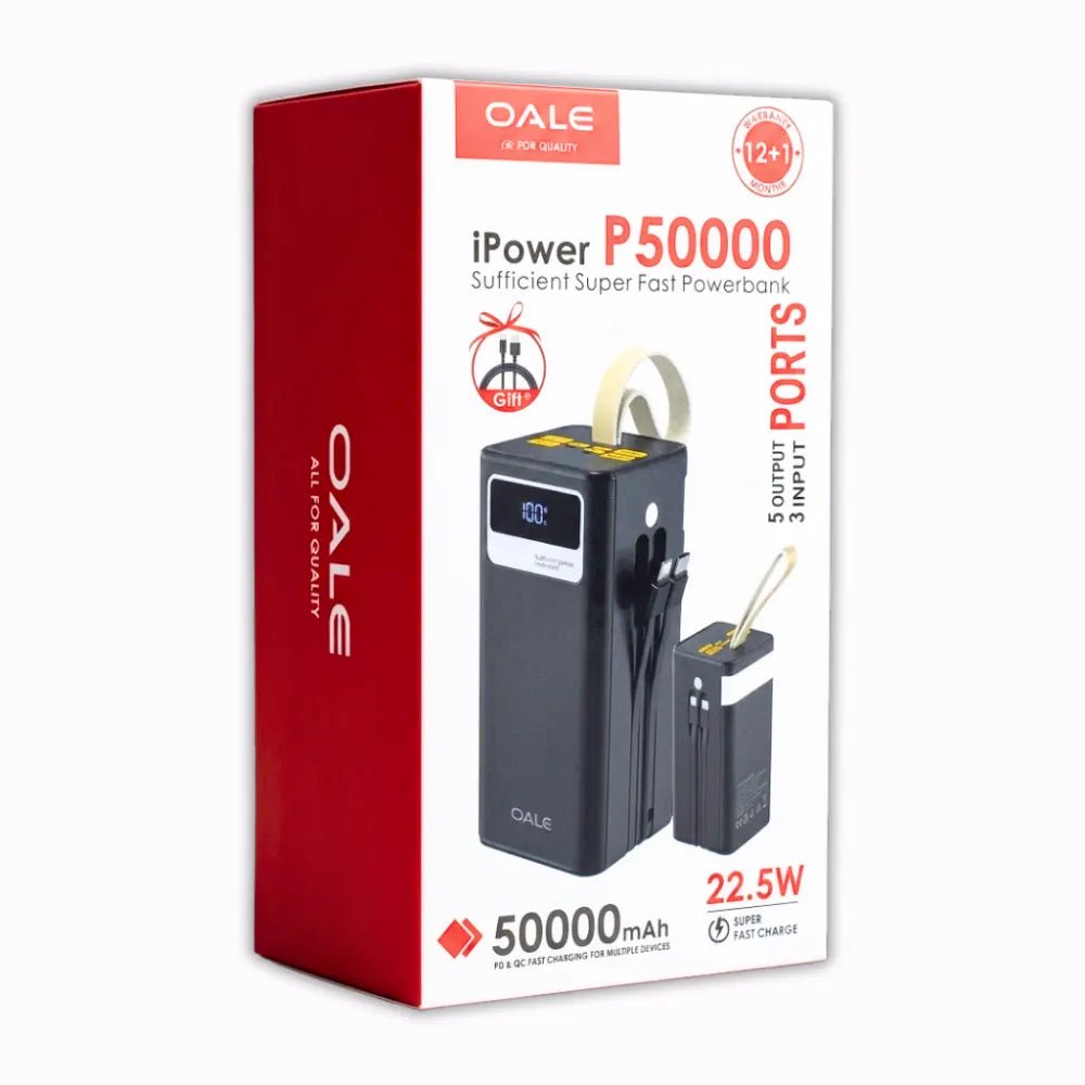 OALE iPower 50000mAh Power Bank | 22.5W Super Fast Charge | Black Color - Dohans Essentials - qatar