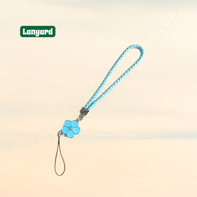 Phone Lanyard Camellia Clover Nylon Braided Leather Strap - Dohans Essentials - Blue - qatar