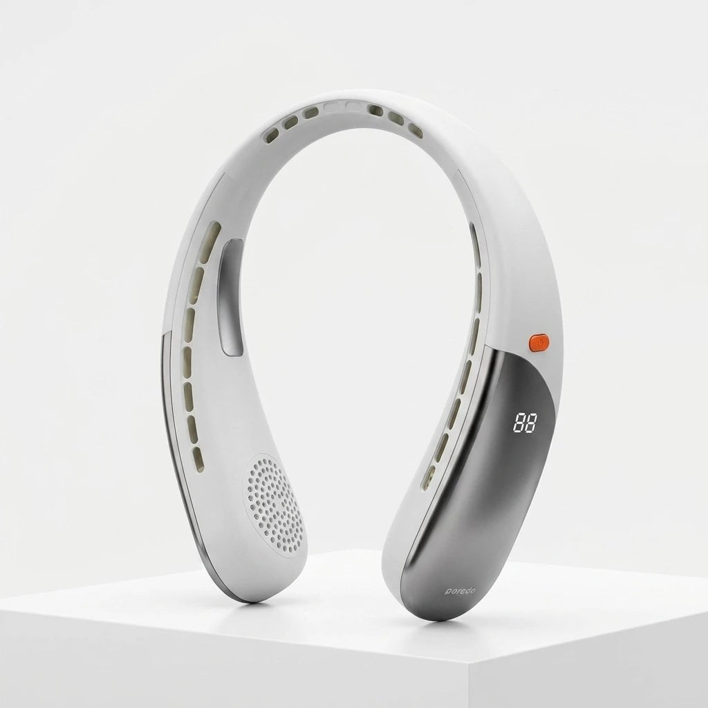 Porodo ChilloZen Neck Cooling Fan | 3000mAh | 6 Speed Levels | Digital Display | USB-C - Dohans Essentials - qatar