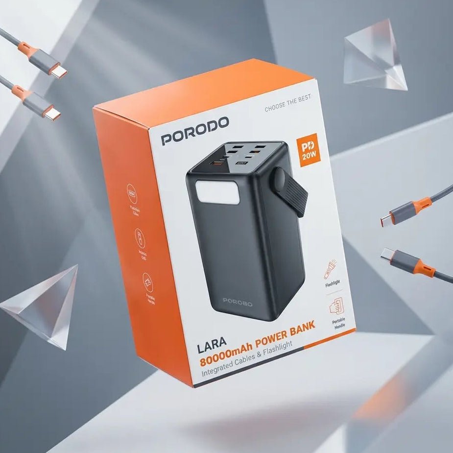 Porodo Lara 80000mAh Power Bank | PD 20W Fast Charging | 6 Outputs | Flashlight | USB-C - Dohans Essentials - qatar