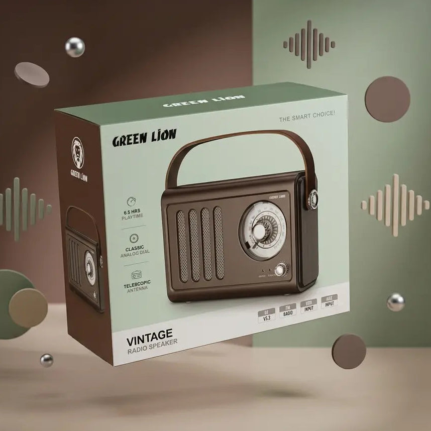 Green Lion Vintage Radio Speaker | Bluetooth 5.3 | FM Radio | 1500mAh | USB-C | 5W