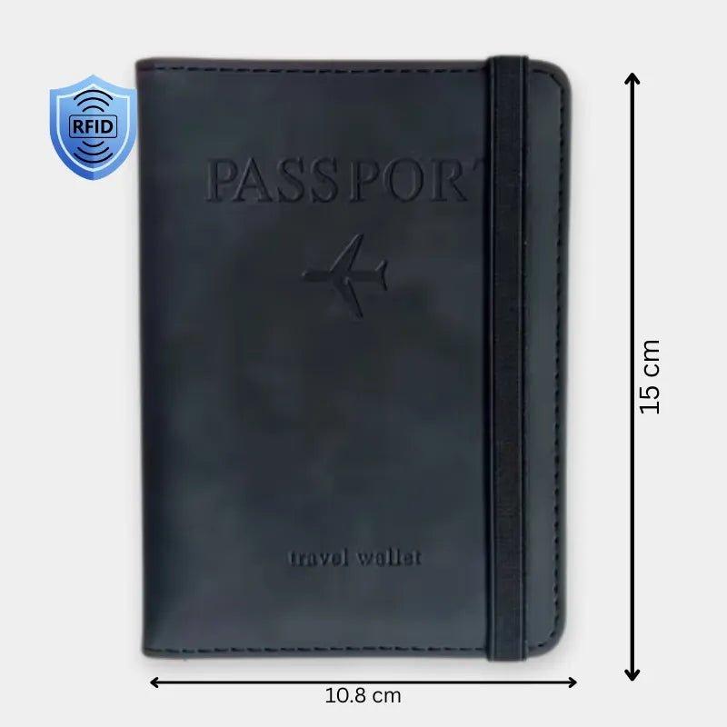 RFID Blocking Passport Holder Slim Travel Wallet for Passport Cards and Cash - Dohans Essentials - Black - qatar