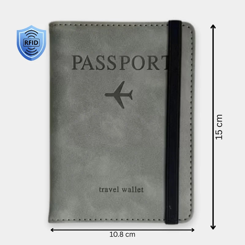 RFID Blocking Passport Holder Slim Travel Wallet for Passport Cards and Cash - Dohans Essentials - Gray - qatar