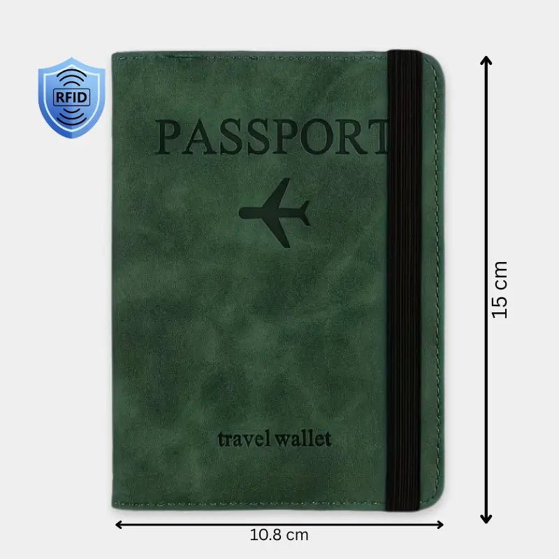 RFID Blocking Passport Holder Slim Travel Wallet for Passport Cards and Cash - Dohans Essentials - Green - qatar