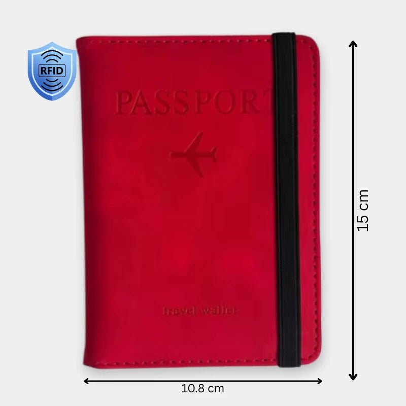 RFID Blocking Passport Holder Slim Travel Wallet for Passport Cards and Cash - Dohans Essentials - Red - qatar