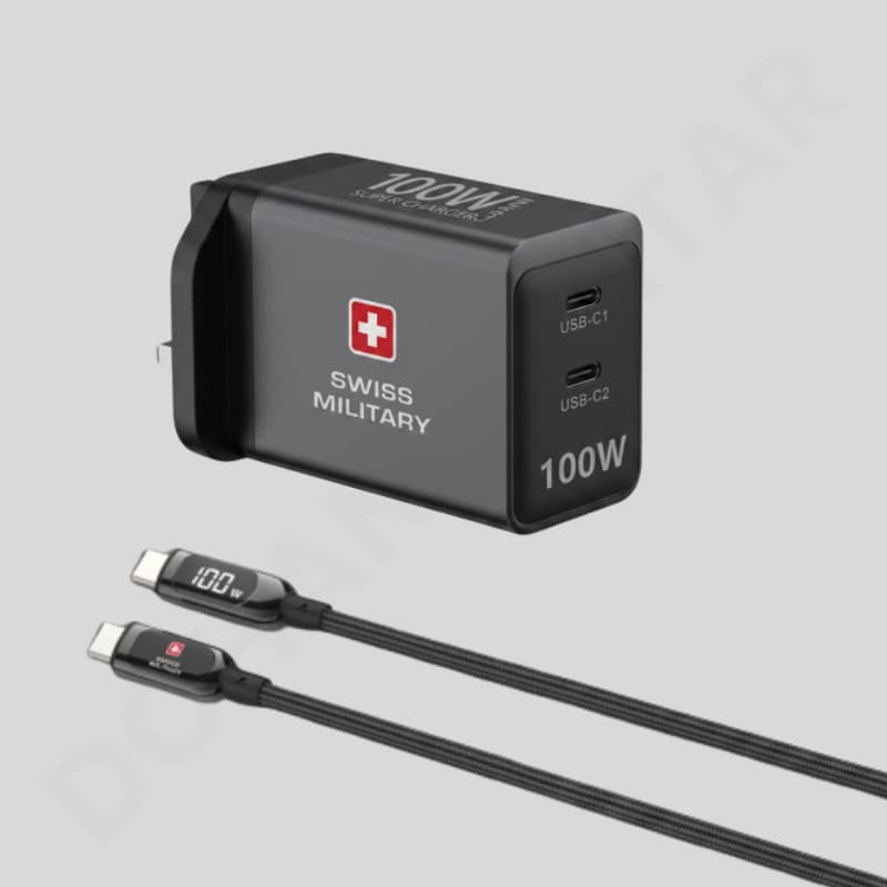 Swiss Military 100W GaN II Dual USB-C Charger with Type-C to Type-C Cable 1.2M - Dohans Essentials - qatar