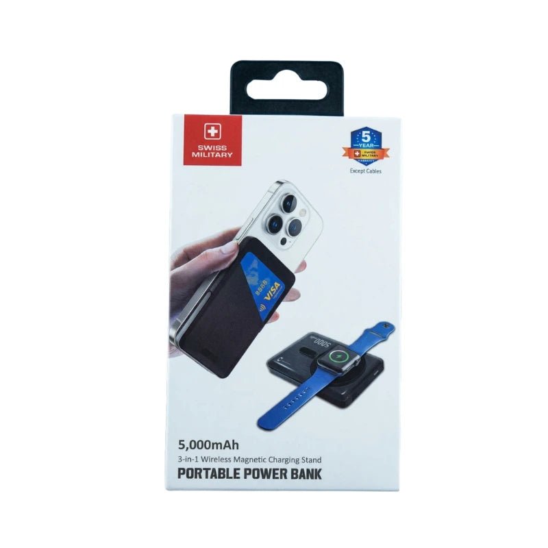 Swiss Military 5000mAh 3-in-1 Wireless Magnetic Power Bank & Charging Stand - Dohans Essentials - qatar