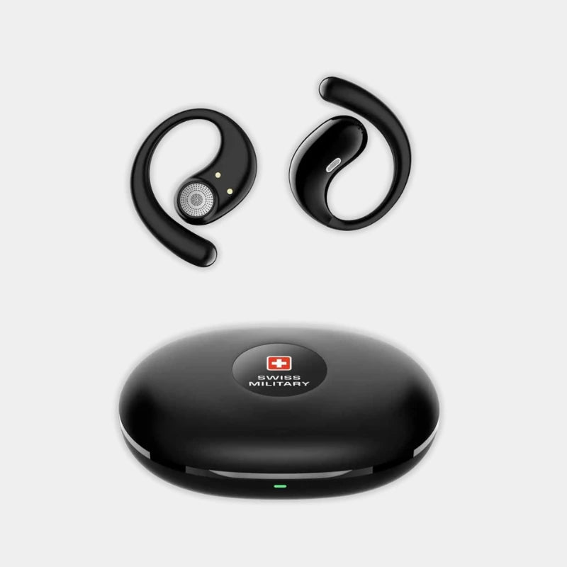 Swiss Military Delta 7 Open Ear Earbuds Rich Bass, Full Ambience | Black | SM-TWS-DELTA7-BLK - Dohans Essentials - qatar