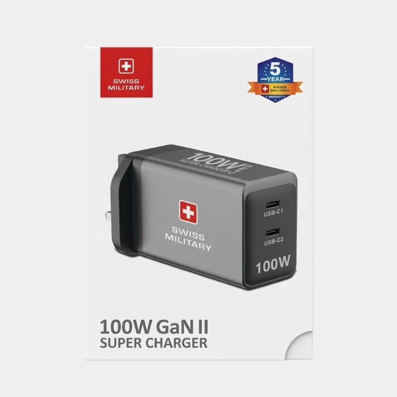 Swiss Military GaN II Super Charge 100W Charging Adapter | Dual Usb-C Port - Dohans Qatar - qatar