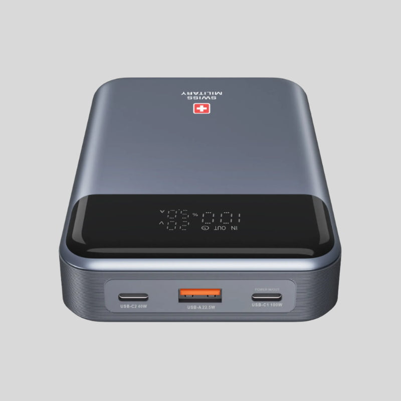 Swiss Military Power House 140W, 20000mAh Laptop Power Bank Dual USB-C + USB-A, LED Display , SM-PB-20K-140W-2C1A - Dohans Essentials - qatar