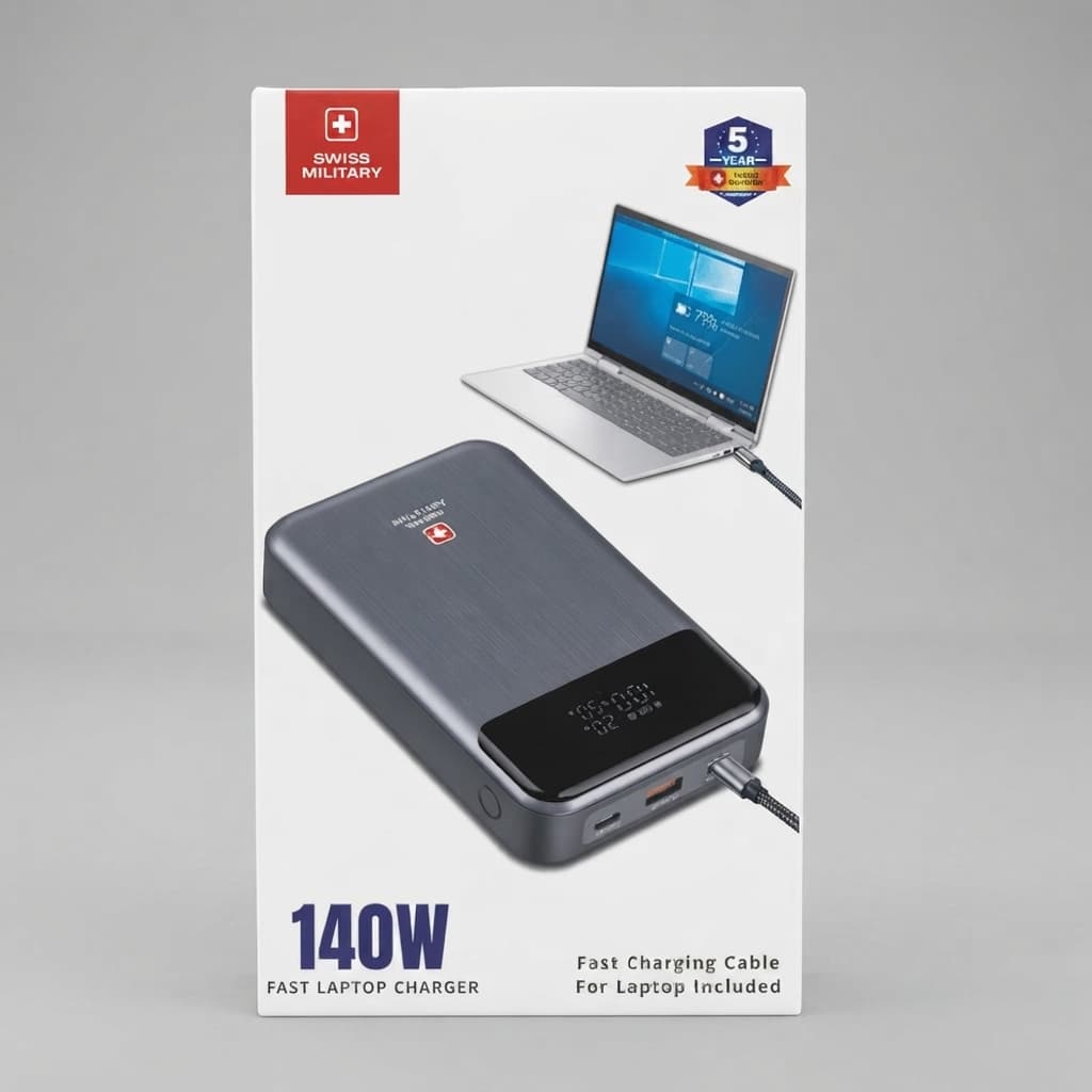 Swiss Military Power House 140W, 20000mAh Laptop Power Bank Dual USB-C + USB-A, LED Display , SM-PB-20K-140W-2C1A - Dohans Essentials - qatar