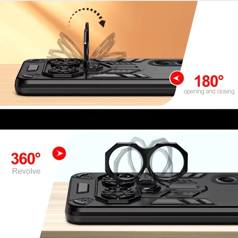Tecno Camon 40 Pro 360° Rotating Ring Stand Case – PC & Soft Edge, Magnetic Car Mount Compatible - Dohans Essentials - qatar