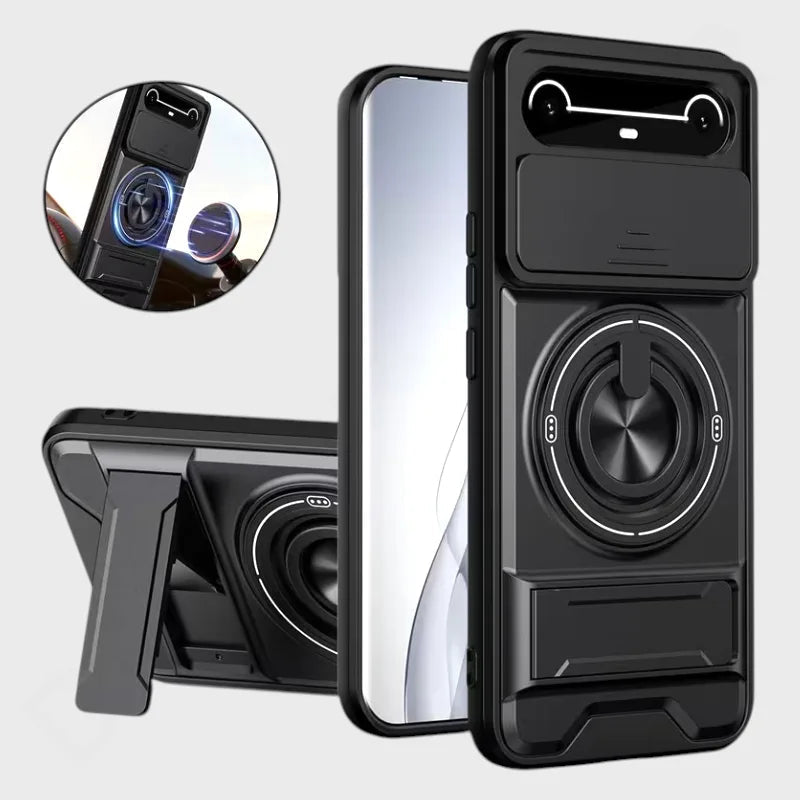 Tecno Pova Slim Magnetic Ring Holder Case – Full Mirror Cover, Kickstand, Car Mount Compatible - Dohans Essentials - qatar