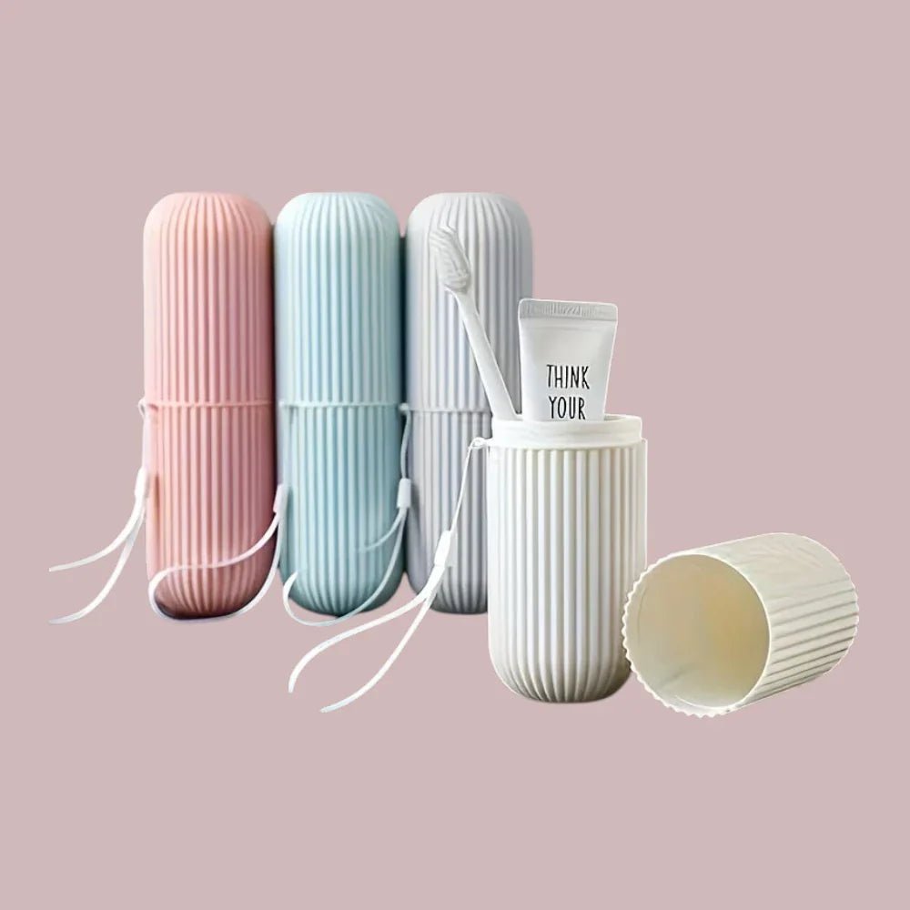Travel Toothbrush Case & Accessories Box - Dohans Essentials - Pink - qatar
