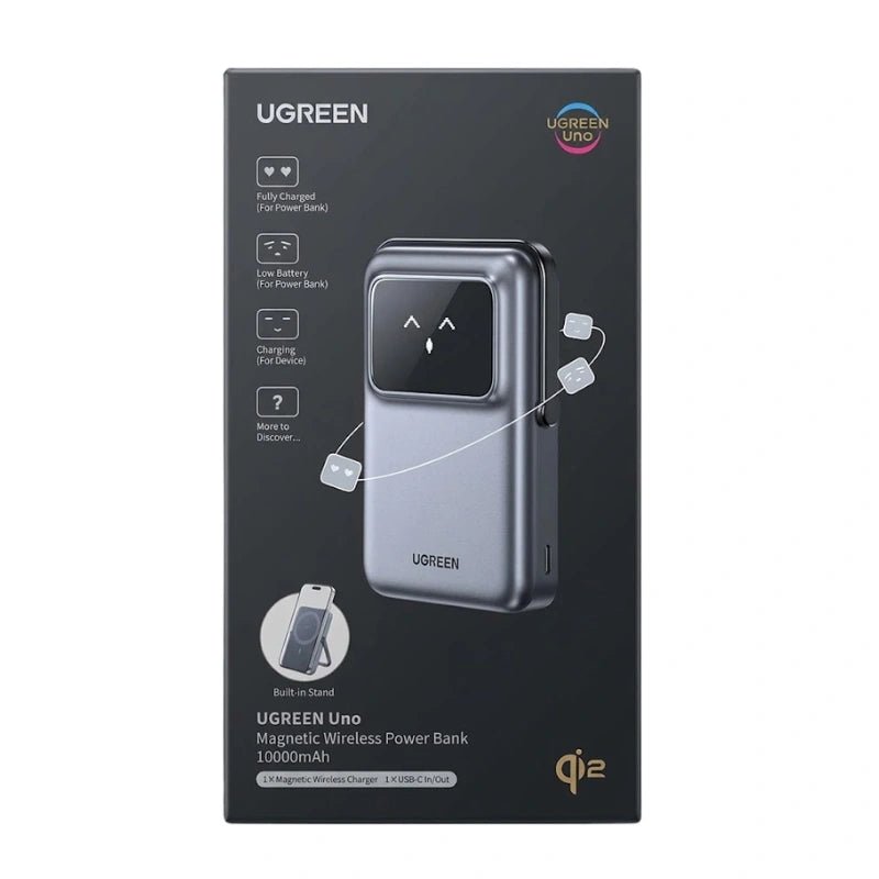 Ugreen Uno Qi2 10000mAh Magnetic Wireless Power Bank | Airlines Approved | Color - Black - Dohans Essentials - qatar