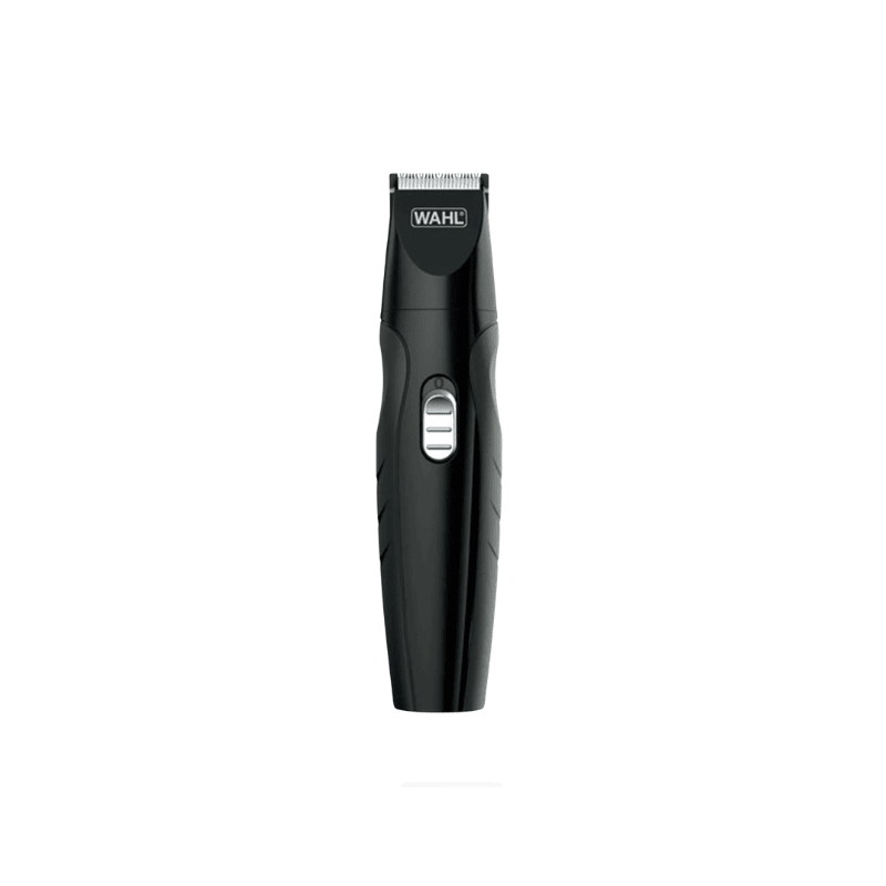 A black Wahl cordless hair trimmer shown vertically against a plain white background.