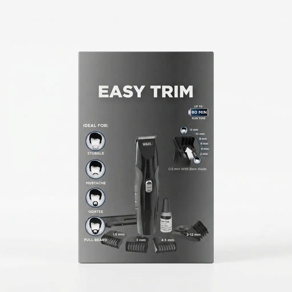 Wahl Easy Trim Rechargeable Beard Trimmer with Self-Sharpening Blades & 10 Cutting Lengths - Dohans Essentials - qatar