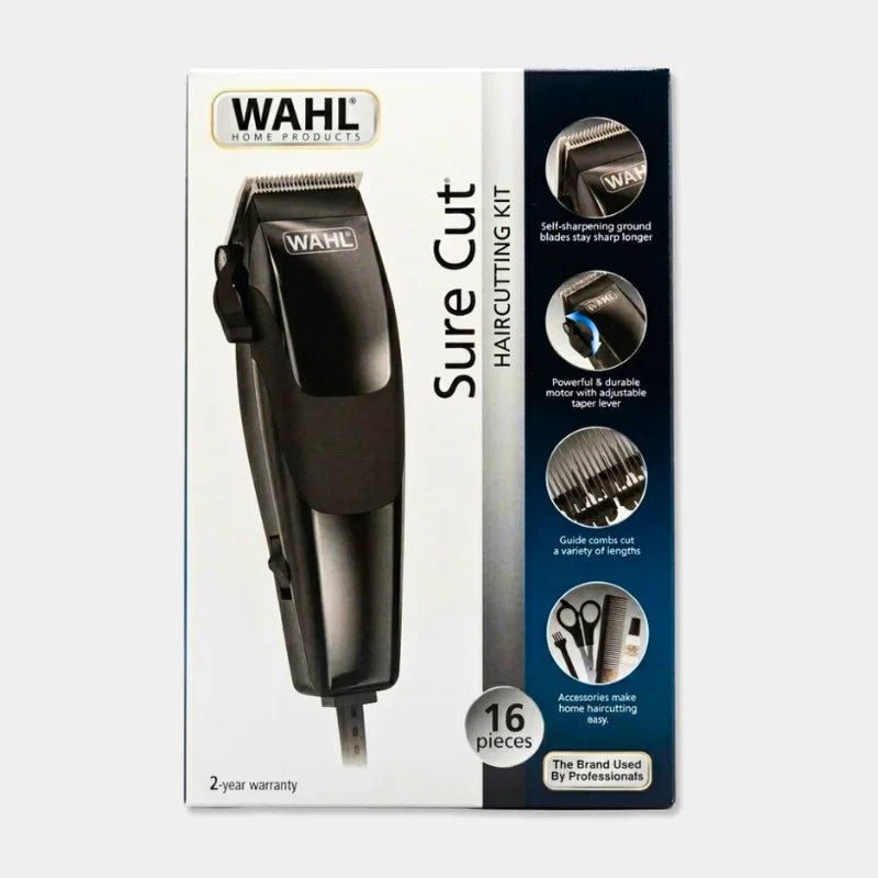 WAHL Sure Cut Hair Cutting Kit 79449 - 227 16 Pieces Corded Clipper - Dohans Essentials - qatar