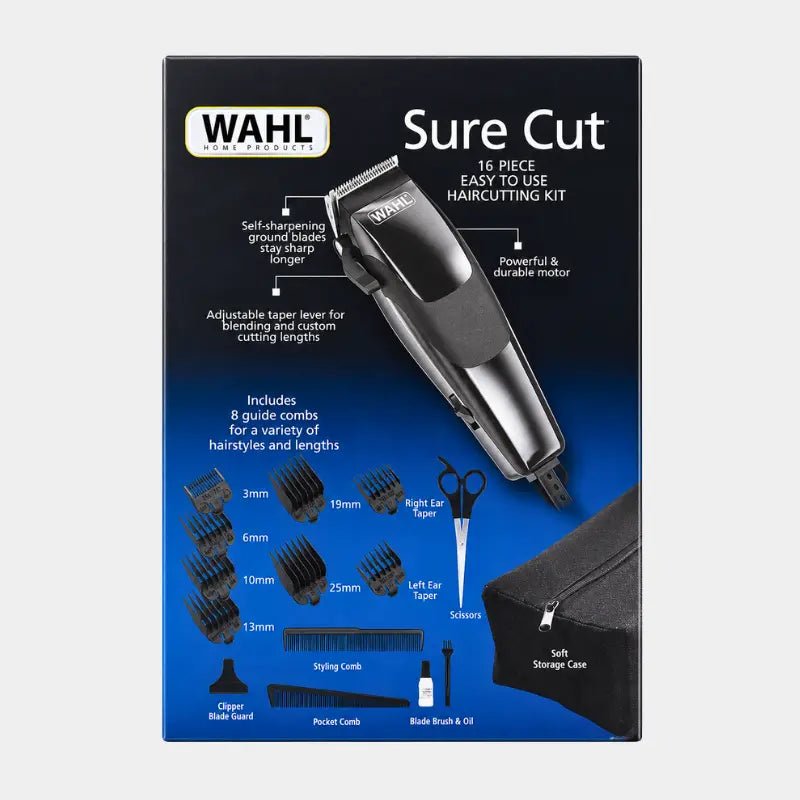 WAHL Sure Cut Hair Cutting Kit 79449 - 227 16 Pieces Corded Clipper - Dohans Essentials - qatar