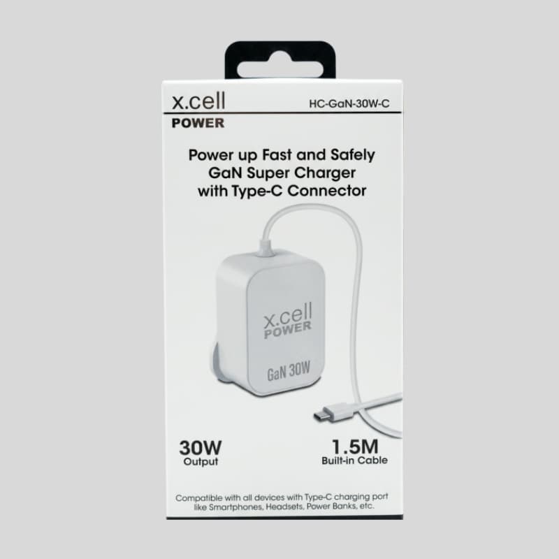 X-Cell GaN 30W Type-C Charger with 1.5M Cable - Dohans Essentials - Black - qatar