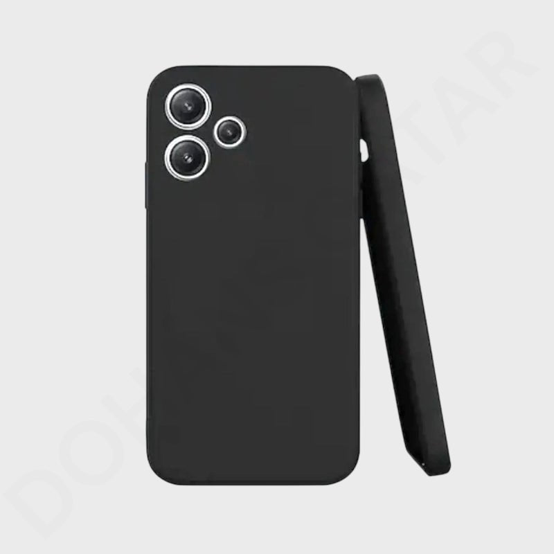 A matte black phone case shown from the back, with a second view of the same case standing beside it on a light gray background.