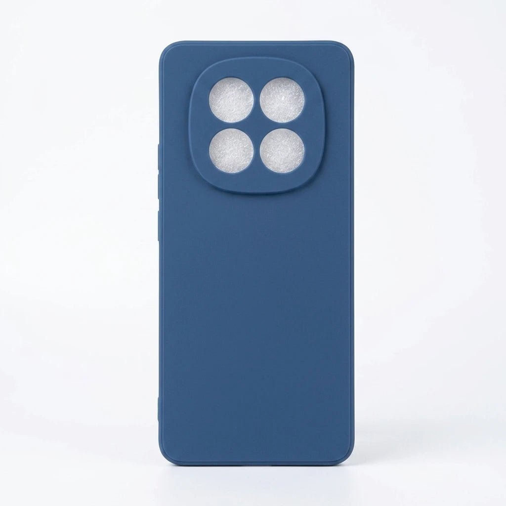 A dark navy blue phone case with a raised circular camera cutout, shown on a clean white background.