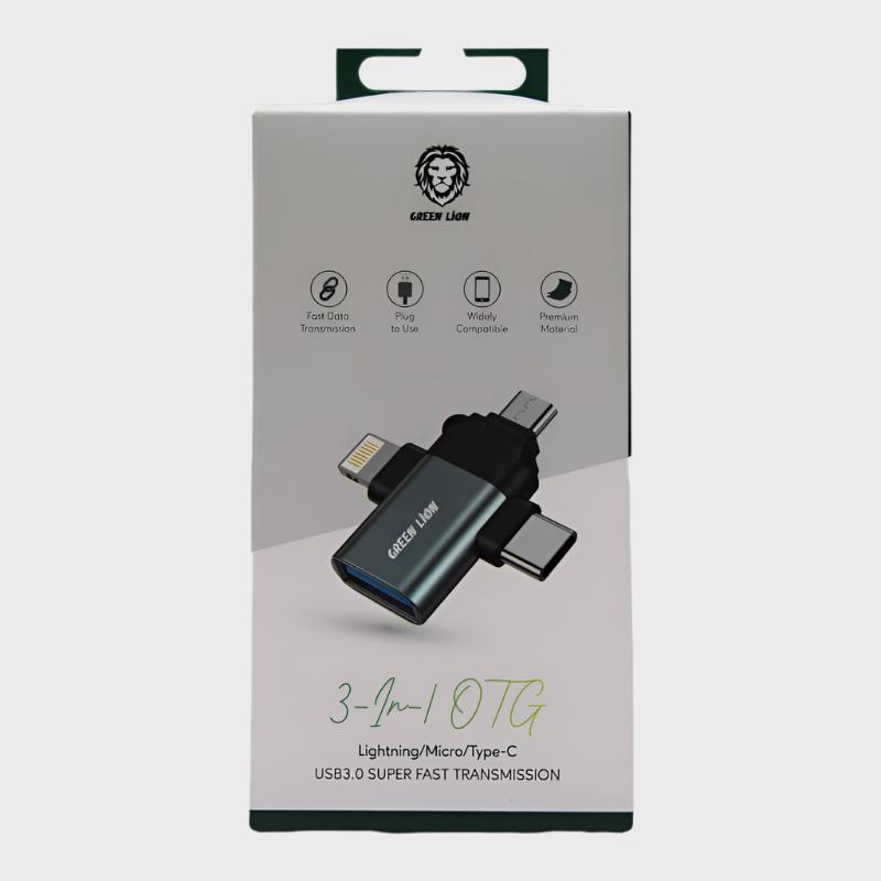 Green Lion 3-in-1 OTG (Lightning/ Micro/ Type-C USB 3.0 Super Fast Transmission) - Mobile Phone Accessories available at Dohans Qatar