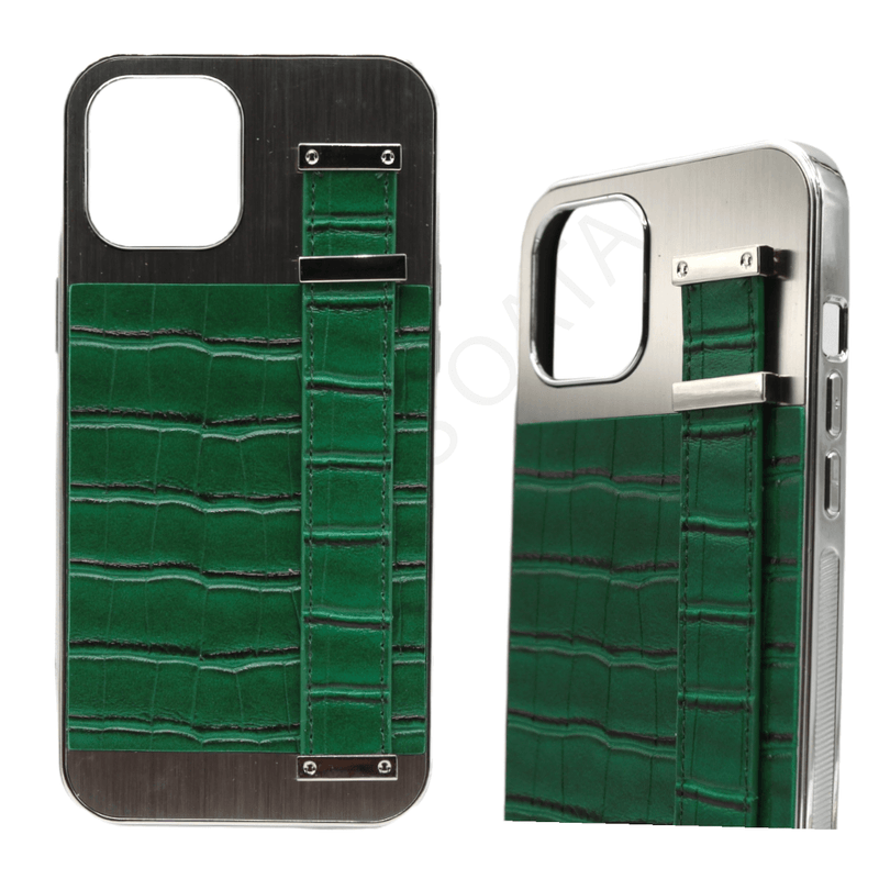 Dohans Mobile Phone Cases Silver & Green iPhone 12 Pro Max Q Series Silver and Leather Belt Holder Cover & Cases