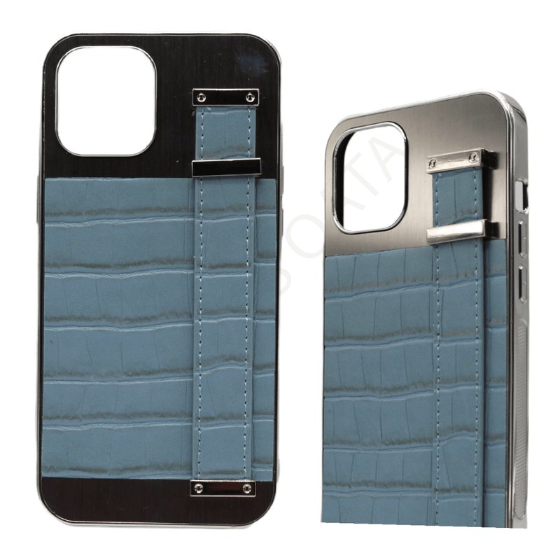 Dohans Mobile Phone Cases Silver & Light Blue iPhone 13 Pro Q Series Silver and Leather Belt Holder Cover & Cases