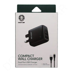 Dohans Power Adapter & Charger Accessories Green Lion Compact Wall Charger Dual Port Lightning Cable