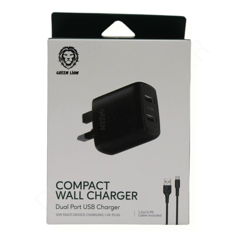 Dohans Power Adapter & Charger Accessories Green Lion Compact Wall Charger Dual Port Micro USB Charger